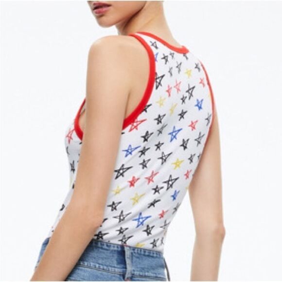 NWT Alice + Olivia x LELE PONS Stars Allen Tank Top XS Ribbed Knit Cotton - Picture 5 of 5